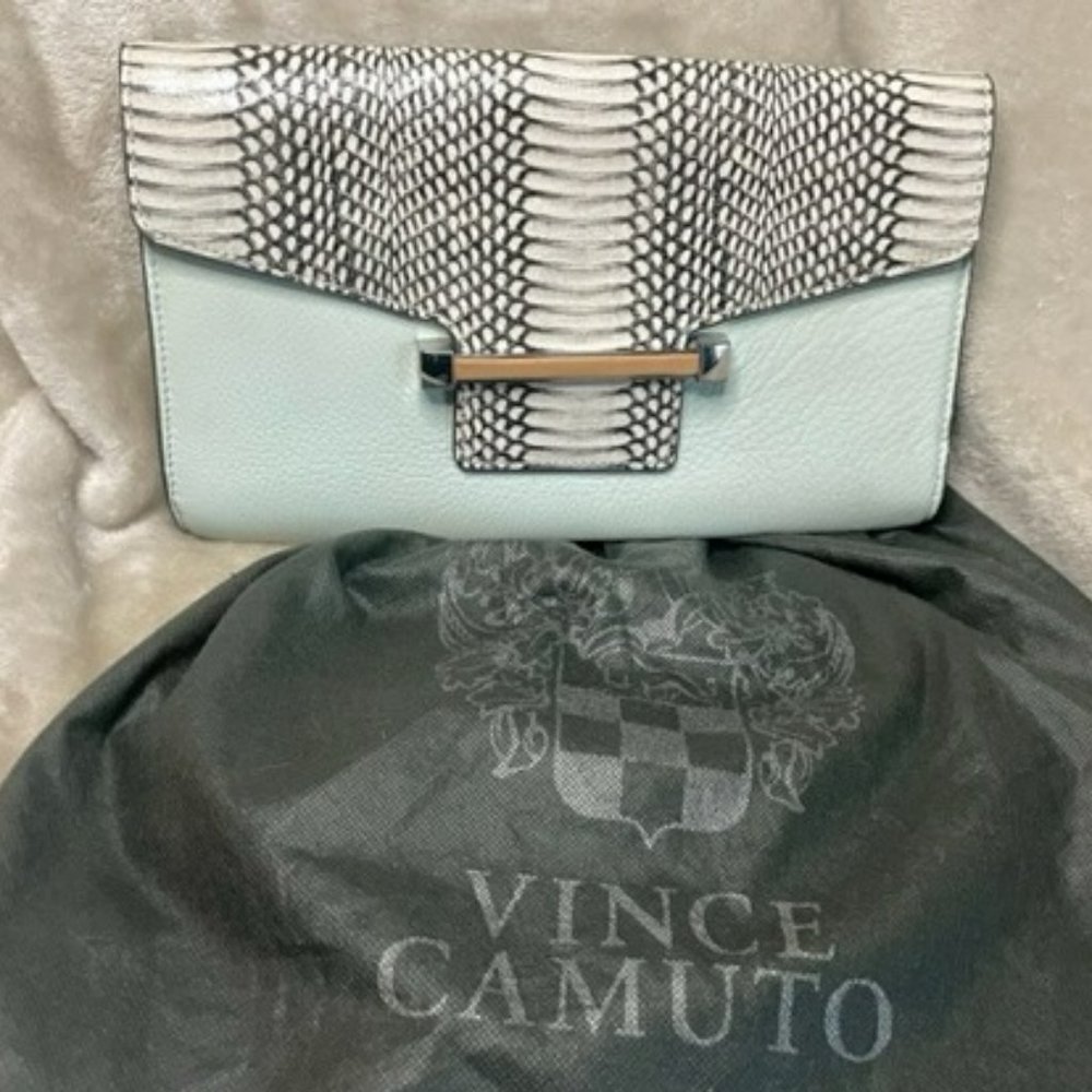 Vince Camuto Light Blue and Snake Print Clutch
